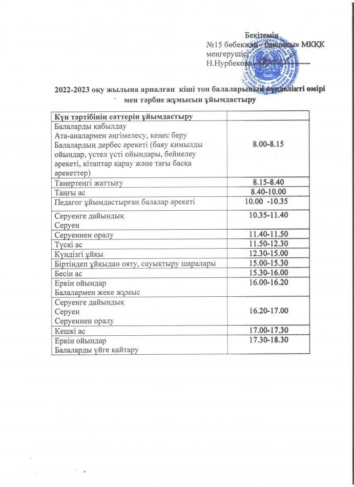 2022-2023 оқу жылына арналған балалардың күнделікті өмірі мен тәрбие жұмысы